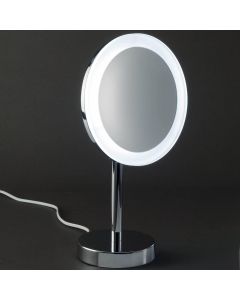 Smile 306 Round Freestanding LED Lighted Magnifying Makeup Mirror in Polished Chrome, Cable & Plug