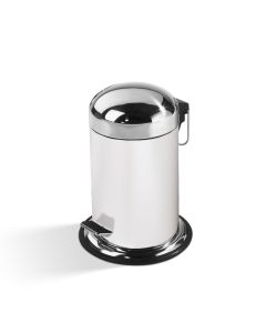 DW TE 30 Bathroom Wastebasket in White & Polished Stainless Steel