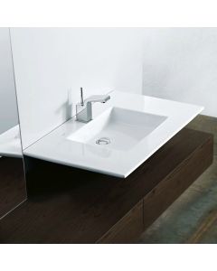 Tecno 2242 Rectangular Ceramic Vessel Wall Mounted Bathroom Sink in Glossy White, 31.5"