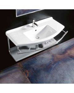 Topazio 0254 Rectangular Ceramic Vessel or Wall Mounted Bathroom Sink in Glossy White, 43.3"