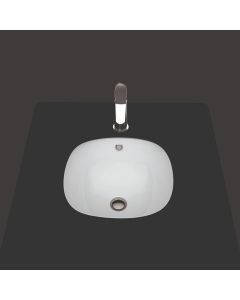 Under SO 037 Round Ceramic Undermount Bathroom Sink in Glossy White, 17.3"