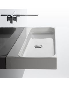 Unit 100 Rectangular Vessel or Wall Mounted Bathroom Sink in Glossy White, With Concealed Overflow, 39.4"