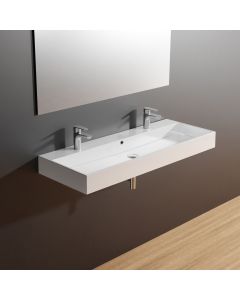Unlimited 100 Rectangular ADA Compliant Trough Vessel or Wall Mounted Bathroom Sink in Glossy White, 39.4"