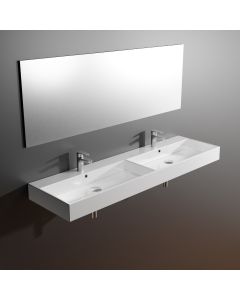 Unlimited 140 Rectangular ADA Compliant Double Vessel or Wall Mounted Bathroom Sink in Glossy White, 55.5"