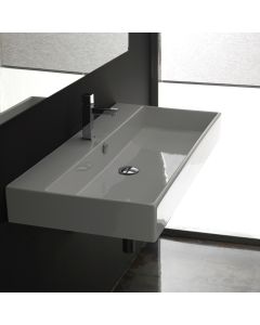 Unlimited 90 Modern Rectangular ADA Compliant Vessel or Wall Mounted Bathroom Sink in Glossy White, 35.4"