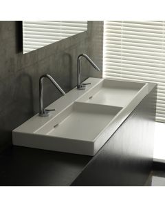 Urban 120 Modern Rectangular Double ADA Compliant Vessel or Wall Mounted Bathroom Sink in Glossy White, 47.2"