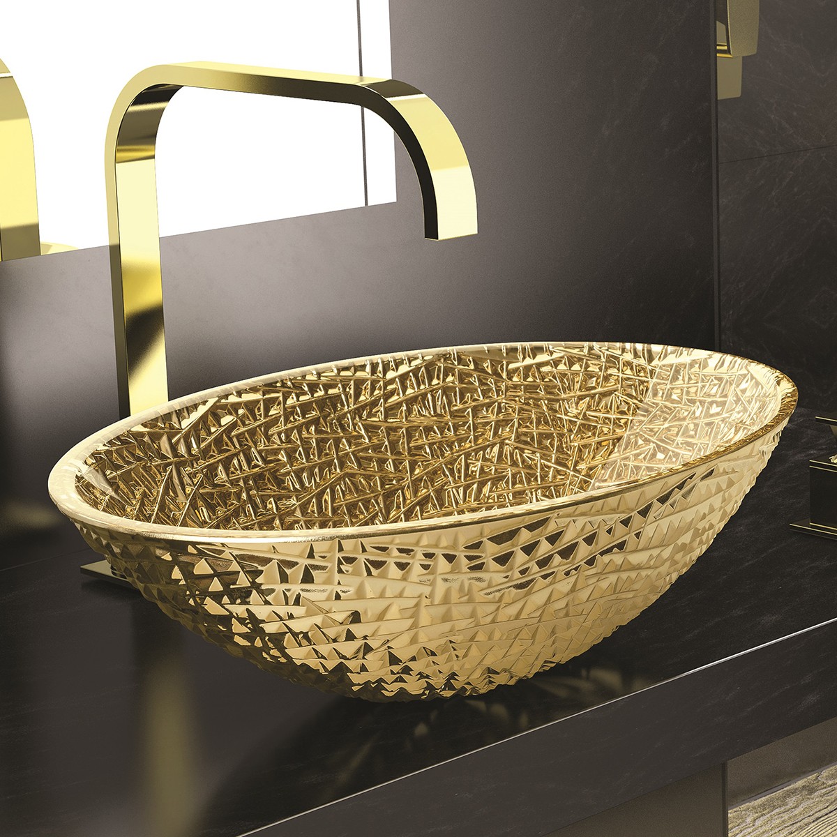 Ws Bath Collections Ice Oval Lux Vessel Bathroom Sink In Gold 20 1 X 13 6 From The Art Design Collection By Ws Bath Collections