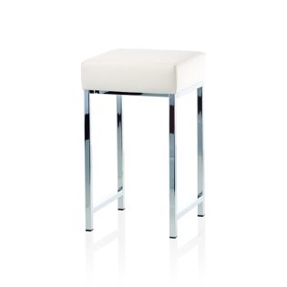 DW 64 Leather Vanity Stool with Polished Chrome Legs