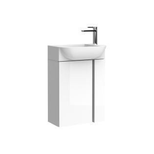 Camilia C45.100 WG Wall Mounted / Floating Bathroom Vanity in Glossy White with Handles in Polished Chrome, Includes Integrated Ceramic Sink, 17.7"