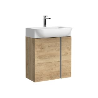 Camilia C55.100 NO Wall Mounted / Floating Bathroom Vanity in Natural Oak with Handles in Polished Chrome, Includes Integrated Ceramic Sink, 21.7"