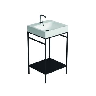 Cento 3530+9240.31 Rectangular Freestanding Bathroom Console in Glossy White with Matte Black Structure, 19.7", One Faucet Hole