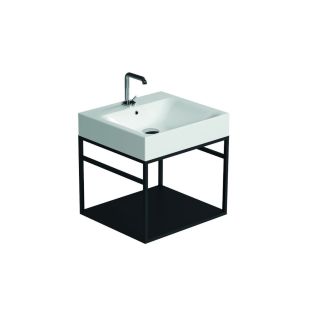 Cento 3530+9247.31 Rectangular Wall Mounted Bathroom Console in Glossy White with Matte Black Structure, 19.7", One Faucet Hole