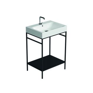 Cento 3531+9241.31 Rectangular Freestanding Bathroom Console in Glossy White with Matte Black Structure, 23.6", One Faucet Hole