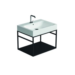 Cento 3531+9248.31 Rectangular Wall Mounted Bathroom Console in Glossy White with Matte Black Structure, 23.6", One Faucet Hole