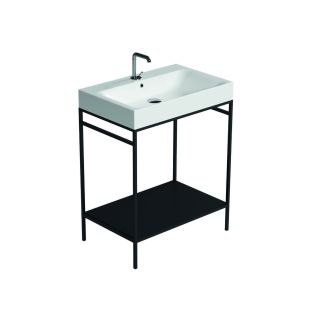 Cento 3532+9242.31 Rectangular Freestanding Bathroom Console in Glossy White with Matte Black Structure, 27.6", One Faucet Hole