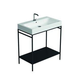 Cento 3533+9243.31 Rectangular Freestanding Bathroom Console in Glossy White with Matte Black Structure, 31.5", One Faucet Hole