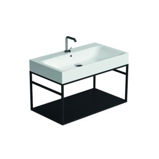 Cento 3533+9250.31 Rectangular Wall Mounted Bathroom Console in Glossy White with Matte Black Structure, 31.5", One Faucet Hole