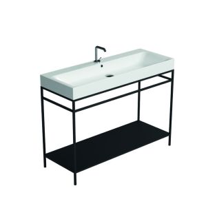 Cento 3534+9245.31 Rectangular Freestanding Bathroom Console in Glossy White with Matte Black Structure, 47.2", One Faucet Hole