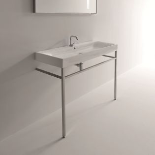 Cento 3534+9123K1 Rectangular Freestanding Console Bathroom Sink in Glossy White with Chrome Structure, 47.2"