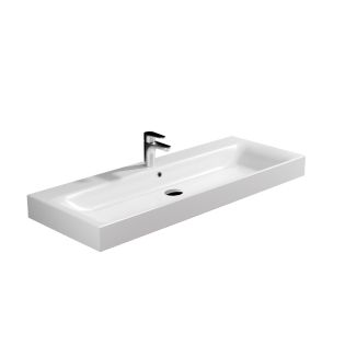 Cento 3534 Rectangular Ceramic Vessel or Wall Mounted Bathroom Sink in Glossy White, 47.2"