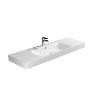 Cento 3535 Rectangular Ceramic ADA Compliant Vessel or Wall Mounted Bathroom Sink in Glossy White, 55.1"