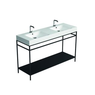 Cento 3536+9246.31 Rectangular Double Freestanding Bathroom Console in Glossy White with Matte Black Structure, 55.1", One Faucet Hole