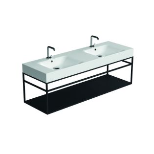 Cento 3536+9253.31 Rectangular Double Wall Mounted Bathroom Console in Glossy White with Matte Black Structure, 55.1", One Faucet Hole