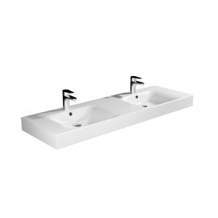 Cento 3536 Rectangular Ceramic Double ADA Compliant Vessel or Wall Mounted Bathroom Sink in Glossy White, 55.1"