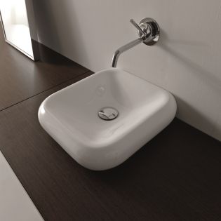 Cento 3542 Ceramic Vessel or Wall Mounted Bathroom Sink in Glossy White, 15.7"