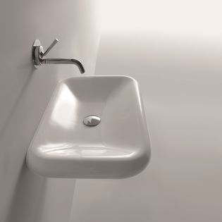 Cento 3543 Ceramic Rectangular Vessel or Wall Mounted Bathroom Sink in Glossy White, 23.6"