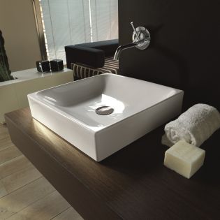 Cento 3544 Square Ceramic Vessel Bathroom Sink in Glossy White, 17.7"