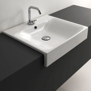 Cento 3546 Rectangular Ceramic Semi-recessed Bathroom Sink in Glossy White, 19.7"