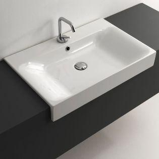 Cento 3548 Rectangular Ceramic Semi-recessed Bathroom Sink in Glossy White, 27.6"