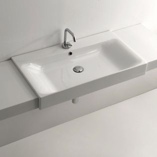 Cento 3549 Rectangular Ceramic Semi-recessed Bathroom Sink in Glossy White, 31.5"