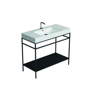 Cento 3550+9244.31 Rectangular Freestanding Bathroom Console in Glossy White with Matte Black Structure, 39.4", One Faucet Hole