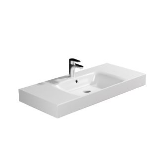 Cento 3550 Rectangular Ceramic Vessel or Wall Mounted Bathroom Sink in Glossy White, 39.4"