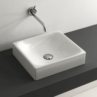 Cento 3554 Rectangular Ceramic Vessel Bathroom Sink in Glossy White, 15.7"