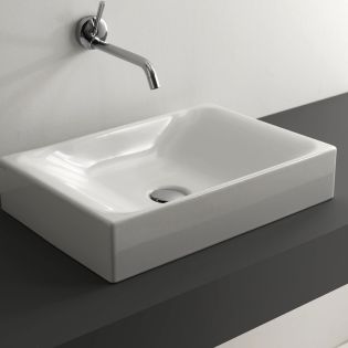 Cento 3555 Rectangular Ceramic Vessel Bathroom Sink in Glossy White, 19.7"