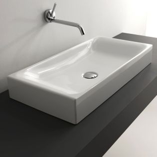 Cento 3556 Rectangular Ceramic Vessel Bathroom Sink in Glossy White, 27.6"