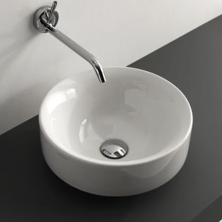 Cento 3557 Round Ceramic Drop-in or Vessel Bathroom Sink in Glossy White, 17.7"