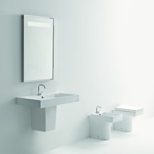 Cento 3575+3530-35 Rectangular Ceramic Semi-Pedestal Bathroom Sink in White