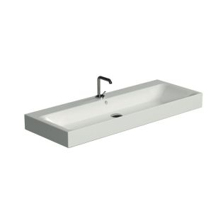 Cento 3583 Rectangular Ceramic Vessel or Wall Mounted Bathroom Sink in Glossy White, 39.4", One Faucet Hole