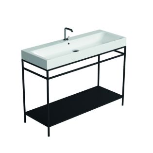 Cento 3583+9244.31 Rectangular Freestanding Bathroom Console in Glossy White with Matte Black Structure, 39.4", One Faucet Hole