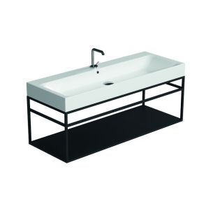 Cento 3583+9251.31 Rectangular Wall Mounted Bathroom Console in Glossy White with Matte Black Structure, 39.4", One Faucet Hole