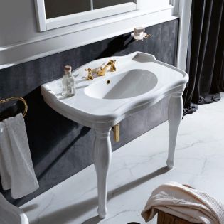Contea 100P Classical Ceramic Console Bathroom Sink in Glossy White, 39.4"