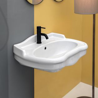 Contea 64 Classical Wall Mounted Ceramic Bathroom Sink in Glossy White, 25.6"