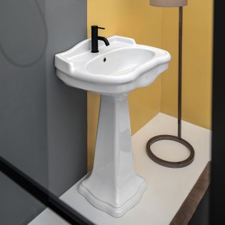 Contea 64P Classical Ceramic Pedestal Bathroom Sink in Glossy White, 25.6"