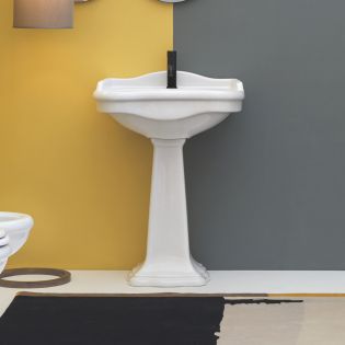 Contea 72P Classical Ceramic Pedestal Bathroom Sink in Glossy White, 28.3"