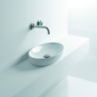 H10 40C 82080 Oval Ceramic Vessel Bathroom Sink in Glossy White, 15.7"