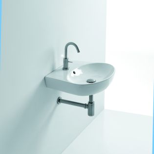 H10 40O 82090 U-Shaped Ceramic Vessel or Wall Mounted Bathroom Sink in Glossy White, 15.7"